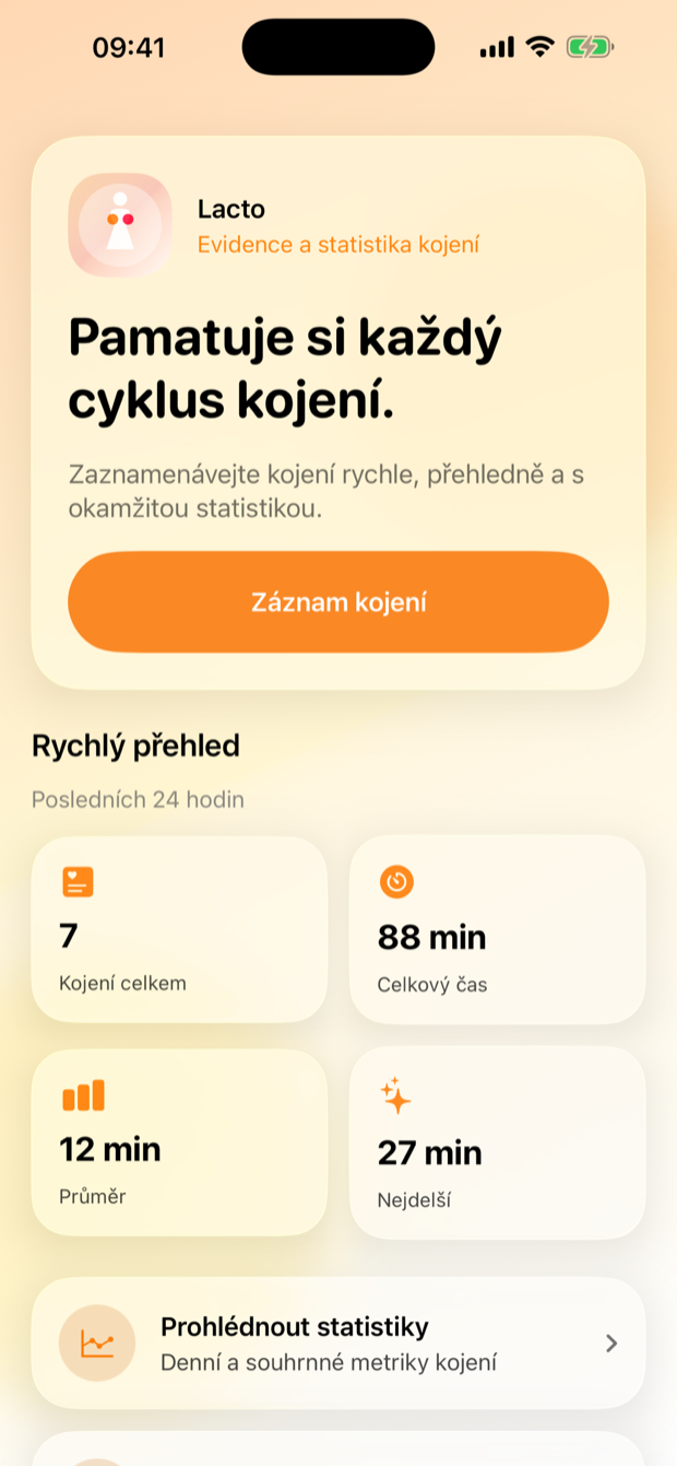 Hlavní obrazovka Lacto Tracker